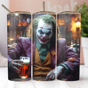 Cool Halloween Tumbler 20oz PNG, Joker Halloween tumbler Wrap Digital Download, Tumbler Wrap Halloween PNG, Halloween Joker Beer Drinking