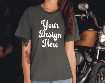 Mockup T-Shirt Tattoo Biker Woman, Pepper Comfort Colors 1717 Mockup Woman Model, Tattoo Woman model, Biker Woman Tee Mock, Aesthetic Mockup