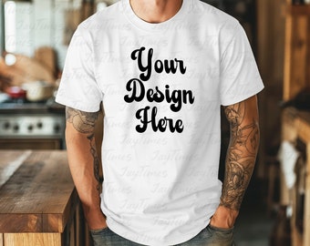 Comfort Colors 1717 White Color Mockup, Father Mockup, Dad TShirt mockup, Comfort Colors Mock, Man Model Mockup, Aesthetic Kitchen mockup