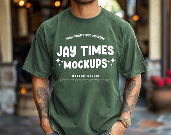 Comfort Colors 1717 Man Model Mockup Hemp Comfort colors 1717 Tshirt mockup Aesthetic mock Men Mockup Topaz Green Man Shirt Mockup