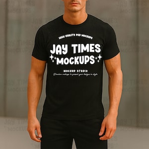 Bella Canvas Black Mockup, Men Model BC3001 Mockup, Real Men Model Mockup, Black BC3001 POD Shirt Mockup Download
