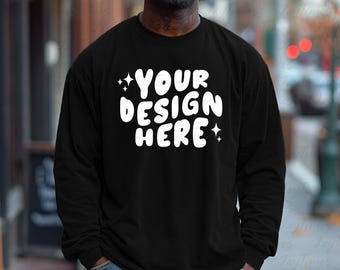 C6014 Mockup Black, Comfort Colors 6014 Mockup Black, Long Sleeve Shirt Mockup, Black 6014 Mockup, 6014 Shirt Mockup, Male Model Mock