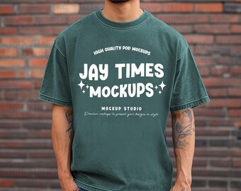 Men Comfort Colors C1717 Blue Spruce Mockup Male Model Blue Spruce Comfort colors 1717 T-shirt mockup Aesthetic mock Men CC Mockup C1717