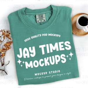 Comfort Colors Light Green Flatlay Mockup C1717 flat lay folded T-shirt Mock Short sleeve shirt mock Comfort Colors mockup C1717 mockup