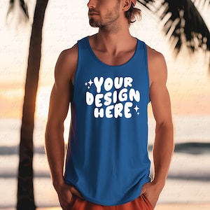 Royal Gildan 5200 Tank Top Mock-up, Sommer Tank Top, Strand Tank Top, männliches Modell Tank Top, männliches Modell ästhetischer Tank Top Mock, Etsy Mockup POD