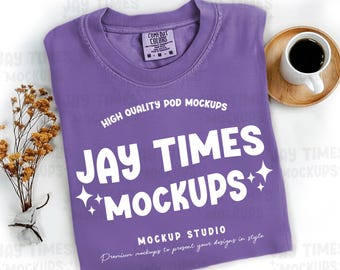 Comfort Colors Grape Flatlay Mockup, C1717 flat lay folded Purple Mock, Short sleeve mock, Comfort Colors mockup, 1717 mock