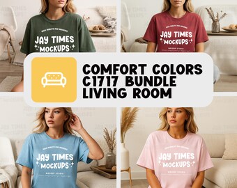 Comfort Colors 1717 T-Shirt Mockup Bundle In The Living Room Model Summer Indoor Shirt Mockups Lifestyle Tee Bundle Real Asthetic Bundle