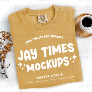 Comfort Colors Mustard Flatlay Mockup, C1717 flat lay folded Mustard Mock, Short sleeve mock, Comfort Colors mockup, 1717 mock