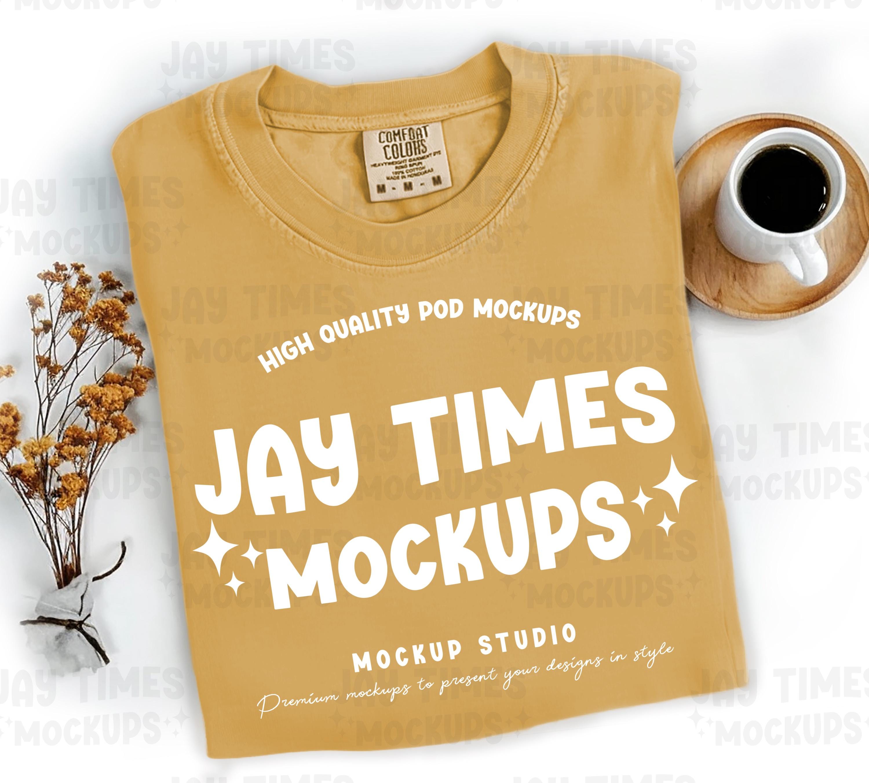 Comfort Colors Mustard Flatlay Mockup, C1717 flat lay folded Mustard Mock, Short sleeve mock, Comfort Colors mockup, 1717 mock