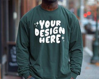 C6014 Mockup Blue Spruce, Comfort Colors 6014 Mockup Blue Spruce, Long Sleeve Shirt Mockup, Blue Spruce 6014 Mockup, 6014 Shirt Mockup