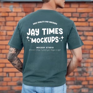 Comfort Colors Men Blue Spruce Back View T-Shirt Mockup C1717 Back Mock Male Model Comfort Colors Back Mock Men Shirt Mockup Blue Spruce Tee