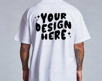 AS Colour 5080 White T-Shirt Back View Mockup, Men Model Back side Mockup for Oversize Tee, Mockup AS Colour 5080, Box Fit Tee mockup