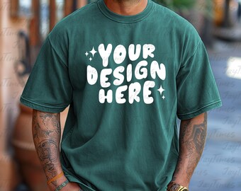 Comfort Colors 1717 Man Model Mockup Blue Sprice color Comfor colors 1717 T-shirt mockup, Aesthetic mock, Men Mockup, 1717 mockup file