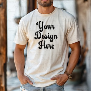 Comfortkleuren 1717-model herenmodel ivoorkleur Comfor-kleuren 1717 T-shirtmodel, esthetiekmodel, herenmodel downloaden, mockupbestand 1717
