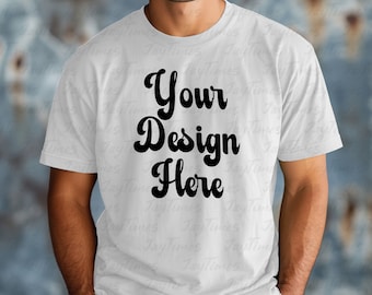 White Comfort Colors 1717 Mockup, White Color mockup men, Man Model C1717 Mock, Aesthetic Mock for man T-shirt, Father Tee Mockup