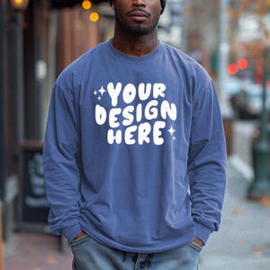 C6014 Mockup Blue Jean, Comfort Colors 6014 Mockup Blue Jean, Green Long Sleeve Shirt Mockup, Blue Jean 6014 Mockup, 6014 Shirt Mockup