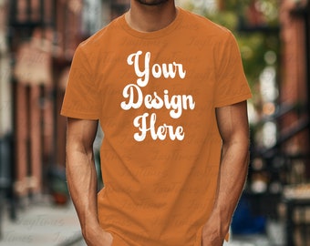 Bella Canvas 3001 Man Model Mockup Burnt Orange color Bella Canvas 3001 Tshirt mockup, Aesthetic mock, Men Mockup Download, 3001 mockup file
