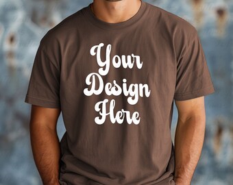 Comfort Colors 1717 Man Model Mockup Espresso color Comfort colors 1717 T-shirt mockup, Aesthetic mock, Men Mockup Download, Lifestyle