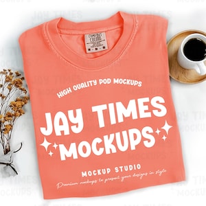 Comfort Colors Bright Salmon Flatlay Mockup C1717 flat lay folded T-shirt Mock T-shirt mock Comfort Colors Orange mockup C1717 mock