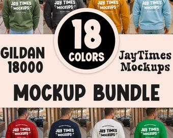 Gildan 18000 Bundle Pullover Men Back View Sweatshirt Mockup Bundle, G180 Men Bundle, Trendy Sweatshirt Bundle, Gildan Bundle Men Model