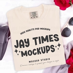 Comfort Colors Ivory Flatlay Mockup C1717 flat lay folded T-shirt Mock Short sleeve shirt mock Comfort Colors Natural mockup C1717 mockup