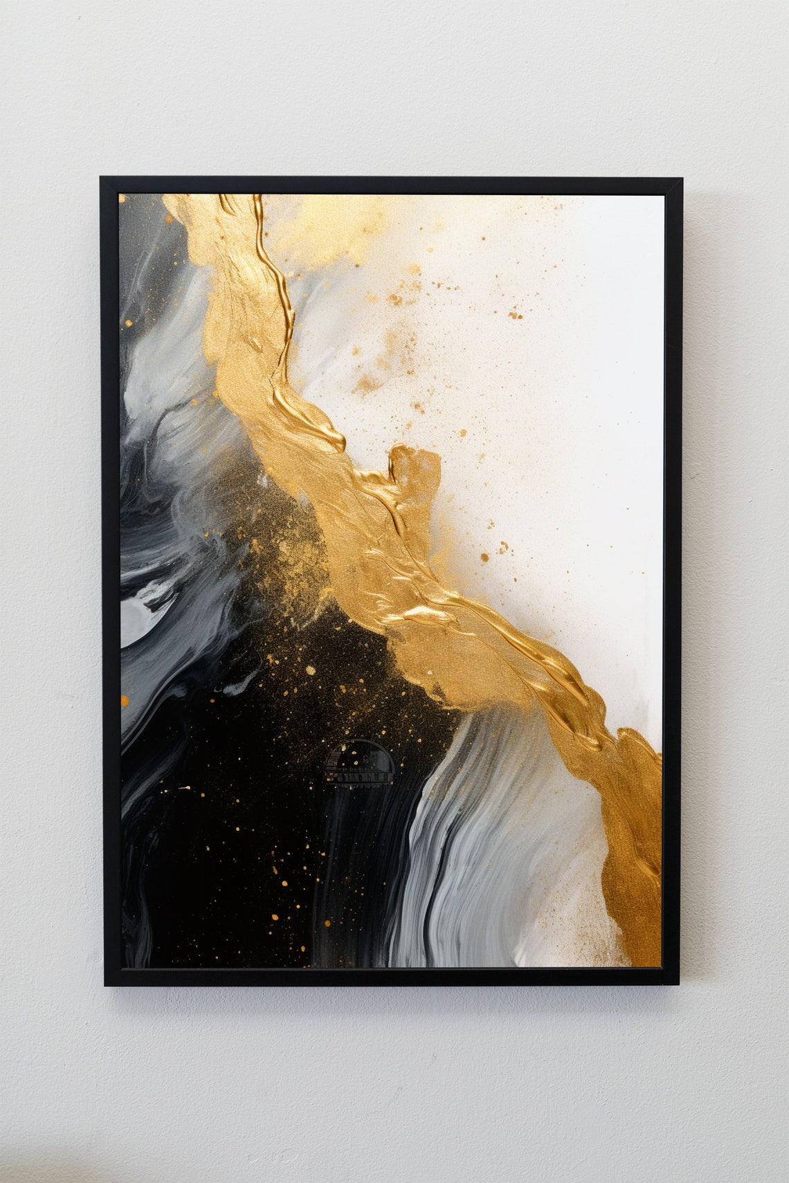 3 Piece Abstract Wall Art, Triptych Art, Black and Gold Gallery Wall
