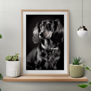 Dachshund Pet Portrait, Personalized Dog Wall Art, Pet Memorial Ideas, Digital wall Decor Print, Couple Gift, Personalized Gift, Home Decor.