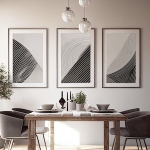 Three Piece wall art Triptych artwork, Black and White Triptych 3 piece wall art, Relaxing home decor, Set of 3 prints Instant download
