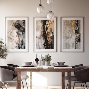 Triptych three piece textured paint style Gold Abstract Wall Art, Triptych artwork for Masculine wall art