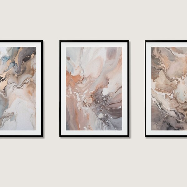 Abstract Marbled Art Trio – Contemporary Digital Prints – Interior Design Accent – Instant Download – Modern Home Decor Set