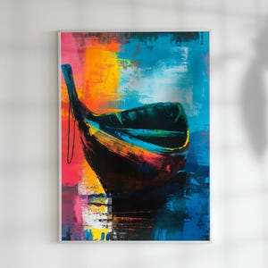 Boat Painting | Vibrant Harbor Seascape Digital Art | Beach Sunset Wall Art for Waterfront Home & Beach House Decor | Instant Download