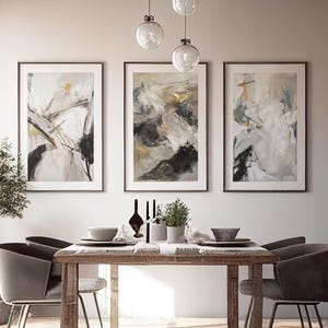 Abstract Triptych artwork, Three Piece wall art, Textured paint style print, Triptych art easy canvas prints for Instant download