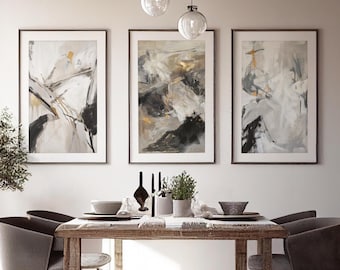 Abstract Triptych artwork, Three Piece wall art, Textured paint style print, Triptych art easy canvas prints for Instant download