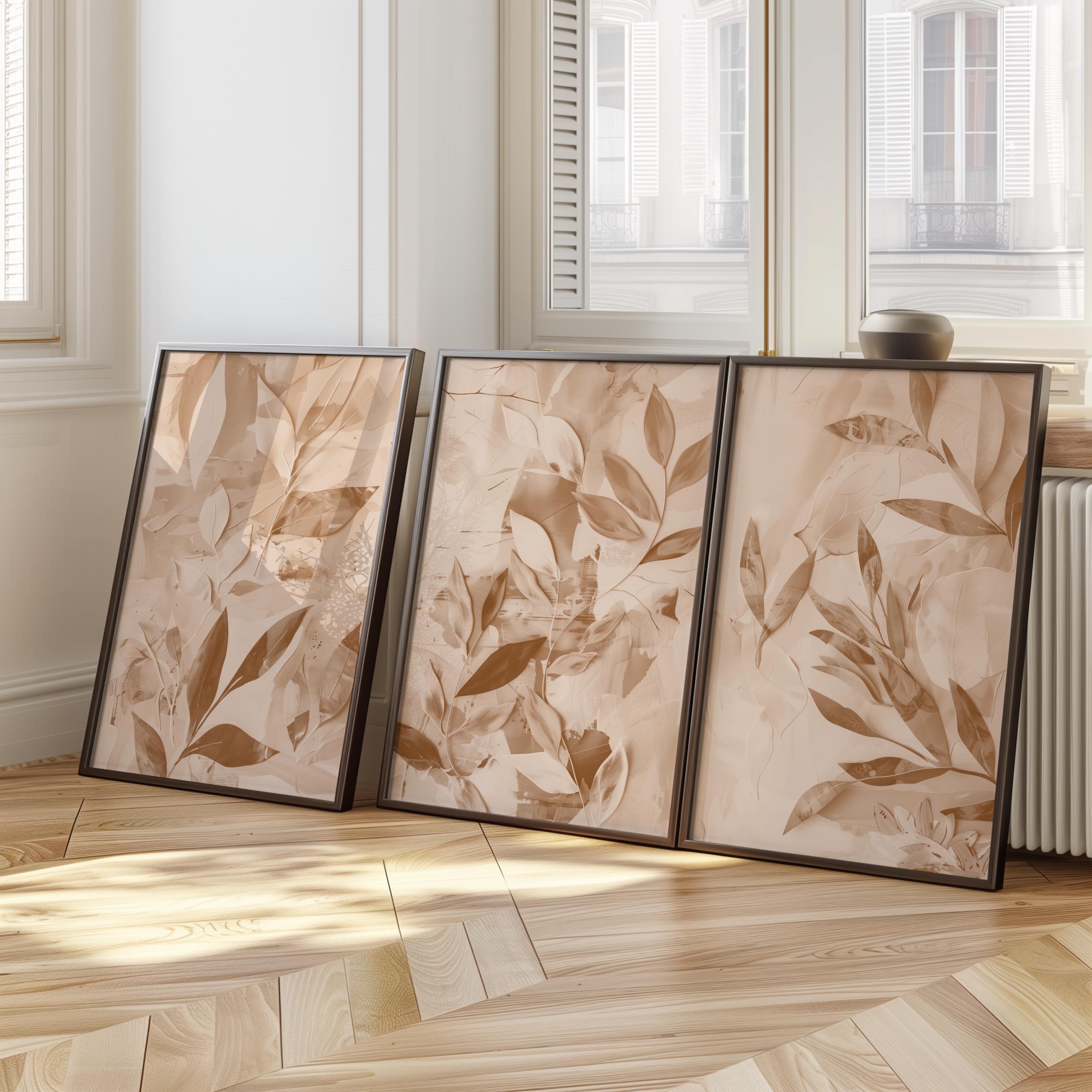 Neutral Botanical Wall Art Set of 3 – Beige and White Abstract Leaf ...
