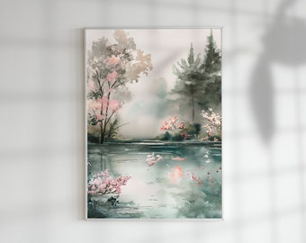Sakura Watercolor Print: Japanese Cherry Blossom Wall Art (Digital Download)