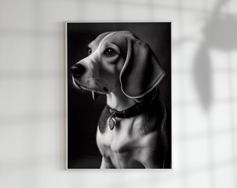 Beagle Pet Portrait, Home Wall Decor, Personalized Dog Wall Art, Pet Memorial, Digital wall Decor Print, Couple Gift, Personalized Gift.