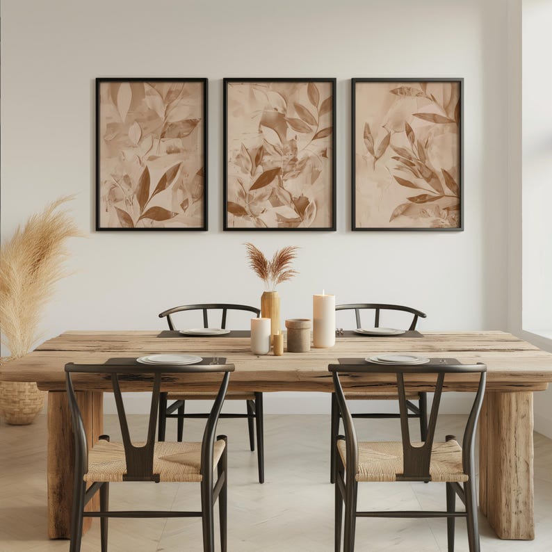 Neutral Botanical Wall Art Set of 3 – Beige and White Abstract Leaf ...
