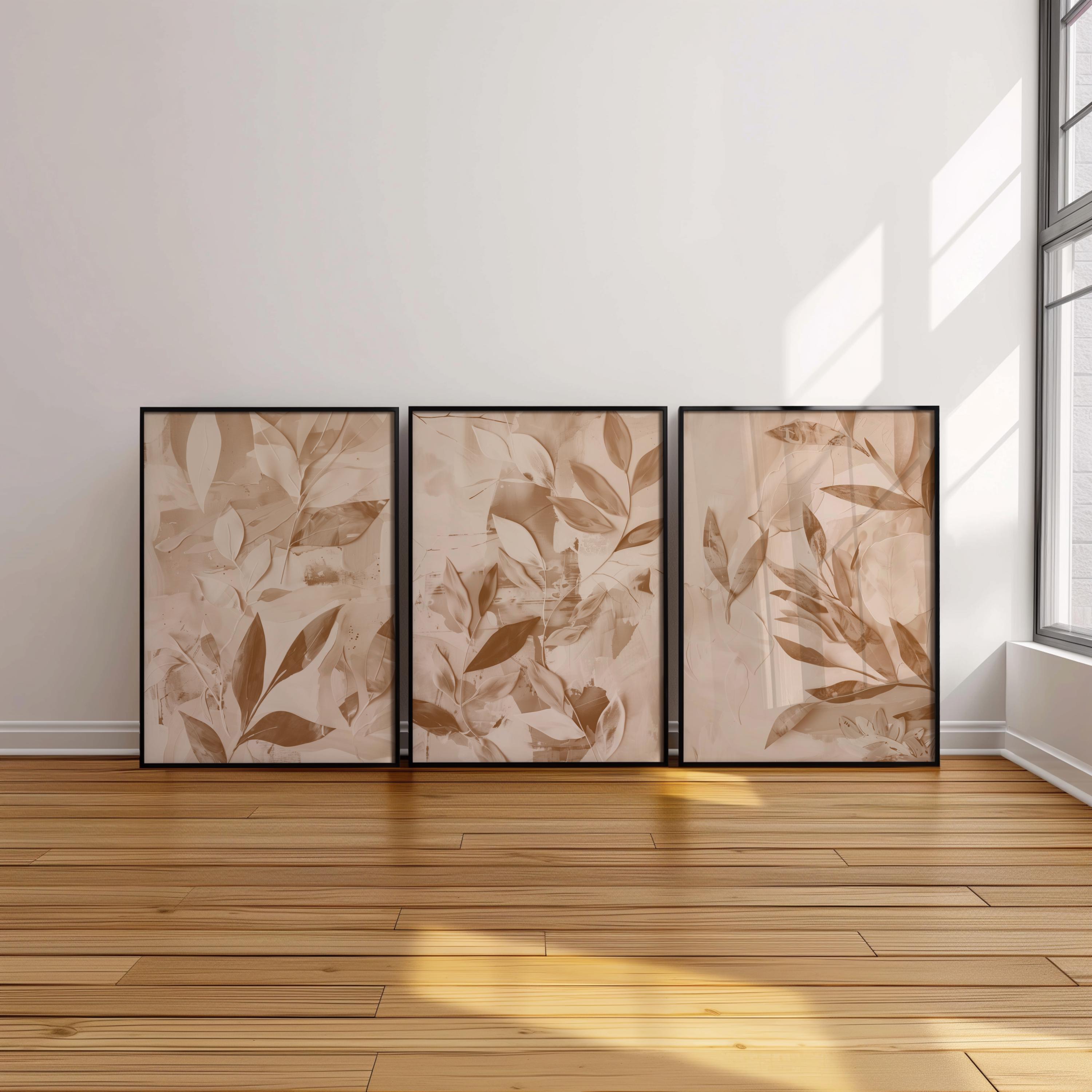 Neutral Botanical Wall Art Set of 3 – Beige and White Abstract Leaf ...