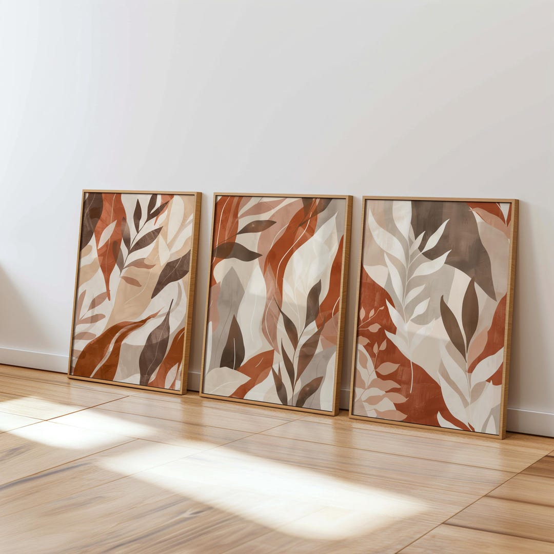 Terracotta Botanical Wall Art Set of 3 – Abstract Plant Printables in ...