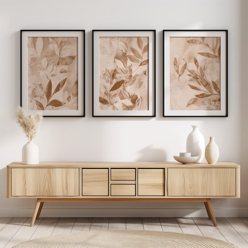 Neutral Botanical Wall Art Set of 3 – Beige and White Abstract Leaf ...