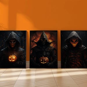 Spooky Prints, Set of 3, Pumpkin Art Print, Halloween Gift Ideas, Halloween Decor, Halloween Printable Art, Fall Wall Art Home Decor.