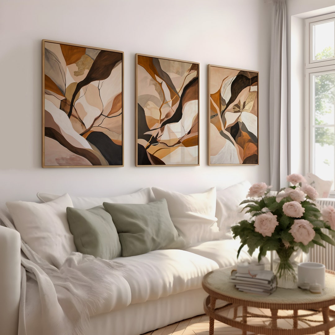 Modern Abstract Art 3 Piece Wall Art, Contemporary Neutral Wall Decor ...
