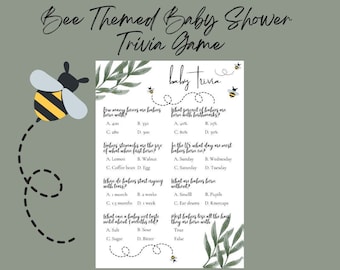 Bee Theme Baby Shower Trivia Game Baby Shower Activity Printable Game Fun Baby Shower Game Bumblebee Momma to Bee Custom Digital Game