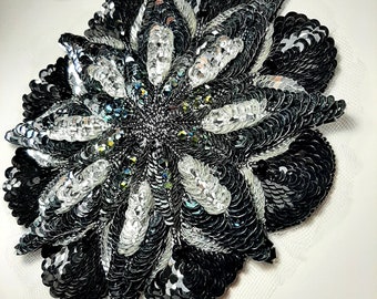 Apliques bordados, parches de purpurina en lentejuelas para bolsos, parches de flores, apliques en ropa, bordados de alta costura, apliques negros.