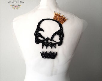 Halloween Applikation/Kristall Schädel Applikation/Handgefertigter Aufnäher für Bikerweste/Handgefertigter großer Rückenaufnäher/Kristallschädel Aufnäher/Aufnäher für Bikerweste.