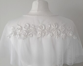 Bridal cape/Short shoulder cover up/Wedding wrap/Wedding dress cover/Lace Bridal Cape/Wedding shoulder cape/Bridal cape tulle.