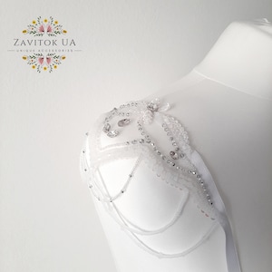 Beaded shoulders, shoulder straps, Wedding dress sleeves. Attached to the dress using straps. Detachable sleeves. Boho style sleeves.