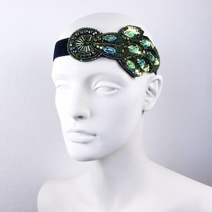 Flapper Headband/Gatsby Art Deco Headpiece/1920s Headdress/Fascinator Flapper/Green Headdress/Burlesque head/Vintage head wrap/