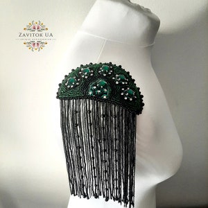 Shoulder accessories/Festival fashion look/Beaded Rhinestone Epaulettes. Shoulder Pad. Fringed Epaulette. Handmade Epaulettes.