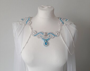 Bridal Cape Set with beaded Necklace/Shoulder straps. Shoulder accessories, Bridal cape, beaded epaulettes, Bib Style Necklace.